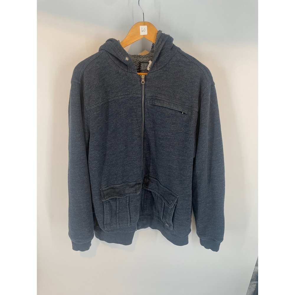 Vintage O'Neill Sherpa Lining Retro Utility Pockets Full Zip Hoodie Blue Mens L
